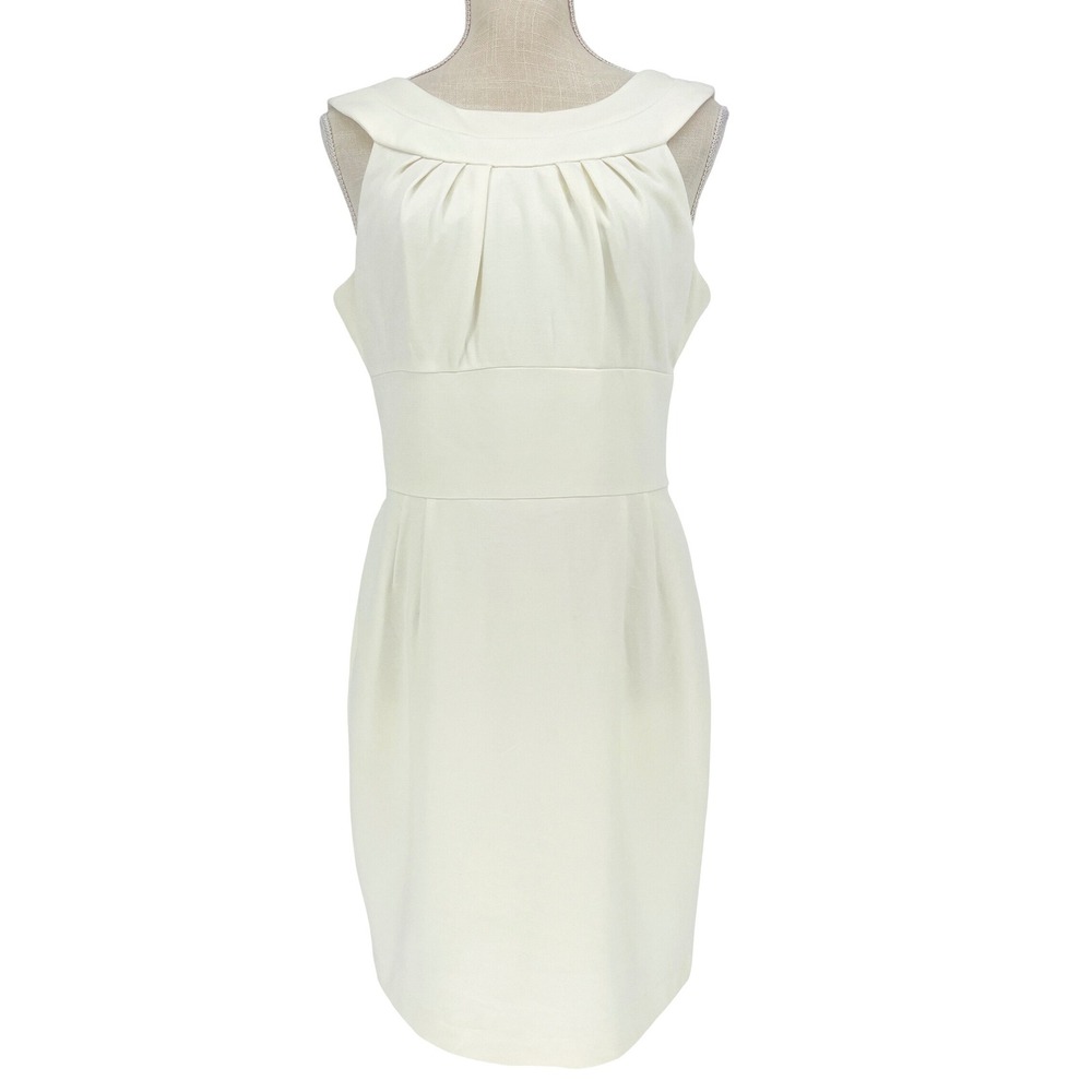 Trina Turk Sheath Dress Womens 10 Cream Pleated Lace Hem Cocktail Career